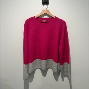 Vince Camuto Fuschia and Grey Colorblock Wide Sleeve Sweater L
